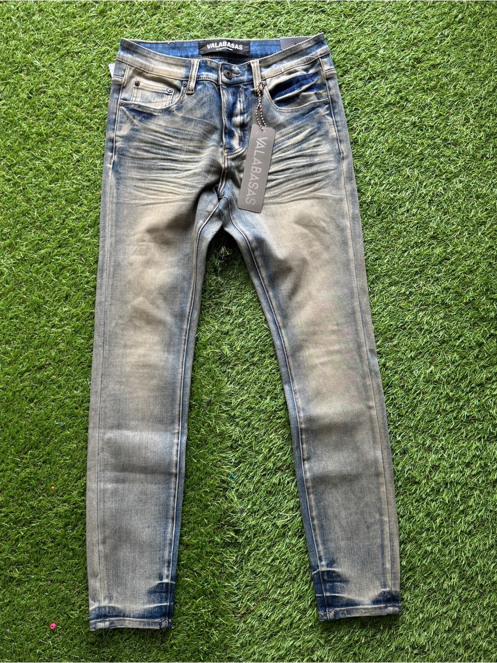 VALABASAS Men's Skinny Faded Grey-Blue Jeans